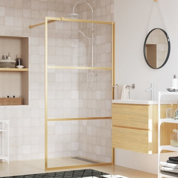vidaXL Duschvägg med klart ESG-glas guld 100x195 cm Guld