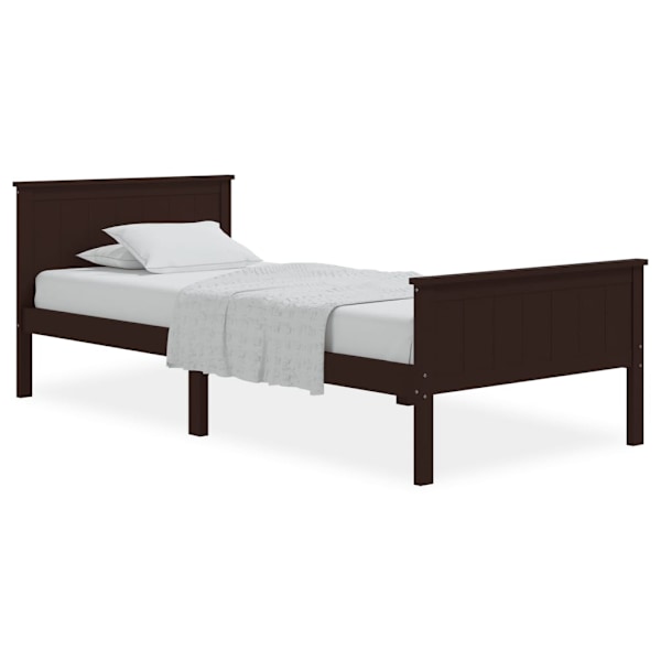 vidaXL Sängram mörkbrun massiv furu 90x200 cm Brun