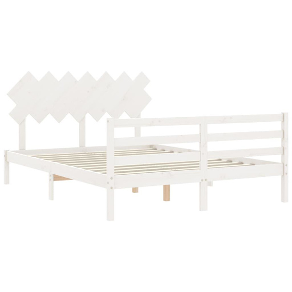 vidaXL Sängram med huvudgavel vit 140x200 cm massivt trä Vit