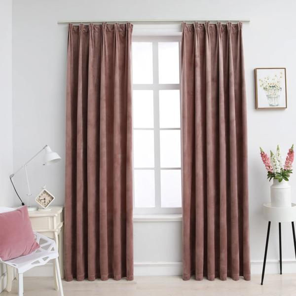 vidaXL Mörkläggningsgardiner 2 st m. krokar sammet antikrosa 140x225cm Rosa