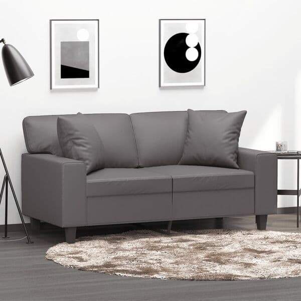 vidaXL 2-sits soffa med prydnadskuddar grå 120 cm konstläder Grå