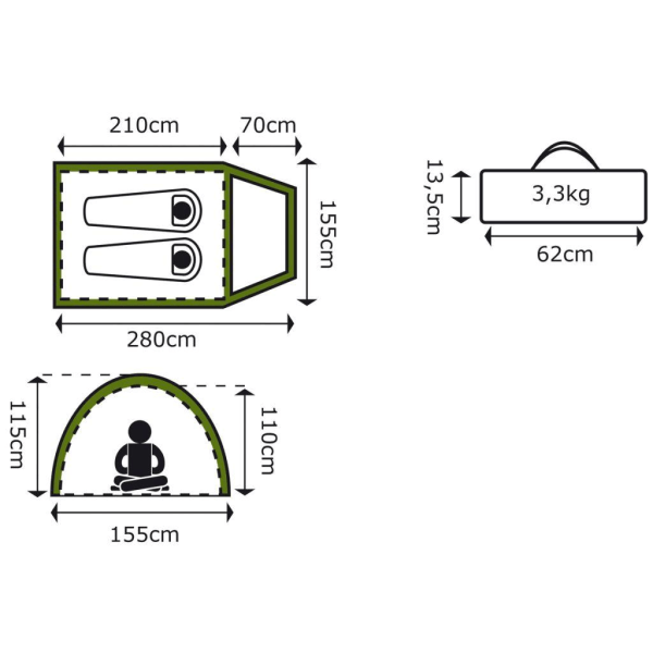 Camp Gear Tvåmannatält "Missouri" 280x155x115 cm grön 4471525 multifärg