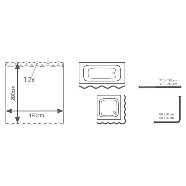 RIDDER Duschdraperi Skyline 180x200 cm Vit