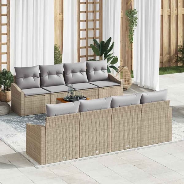 vidaXL Trädgårdsoffset 9 st Beige och Ljusgrå konstrotting Beige