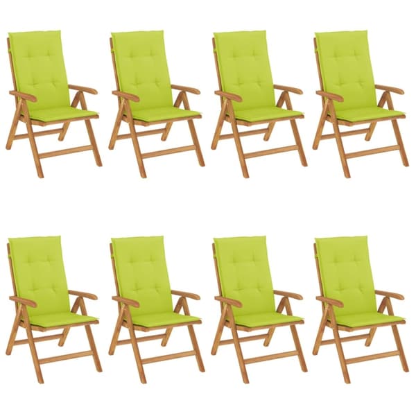 vidaXL Fällbara fåtöljer med dynor, 8 st, massivt trä, teak Brun