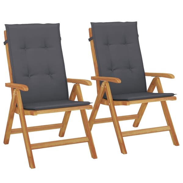 vidaXL Fällbara fåtöljer med dynor, 2 st, massivt trä, teak Brun