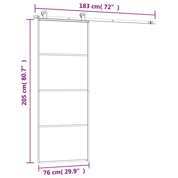 vidaXL Skjutdörr med beslagset ESG glas och aluminium 76x205 cm Svart