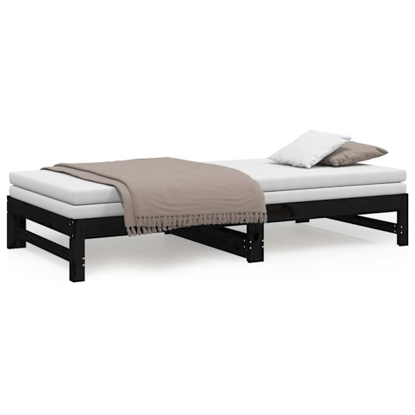 vidaXL Utdragbar dagbädd svart 2x(100x200) cm massiv furu Svart