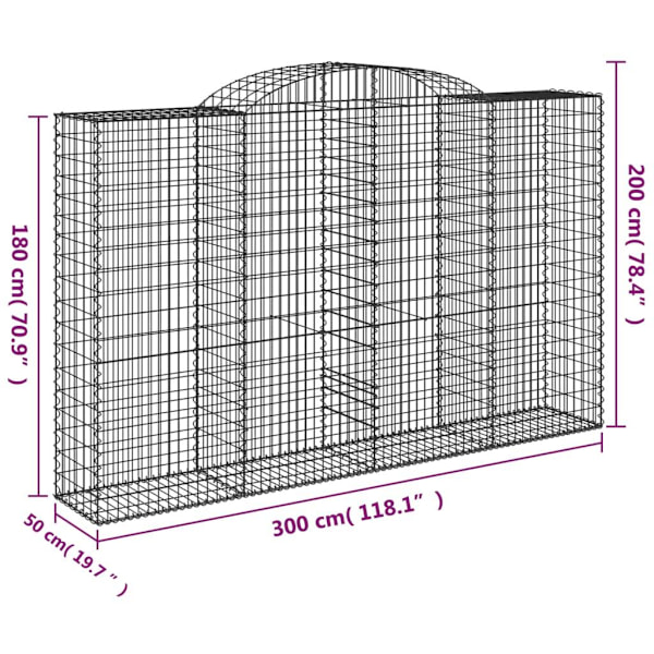 vidaXL Gabioner bågformade 9 st 300x50x180/200 cm galvaniserat järn Silver