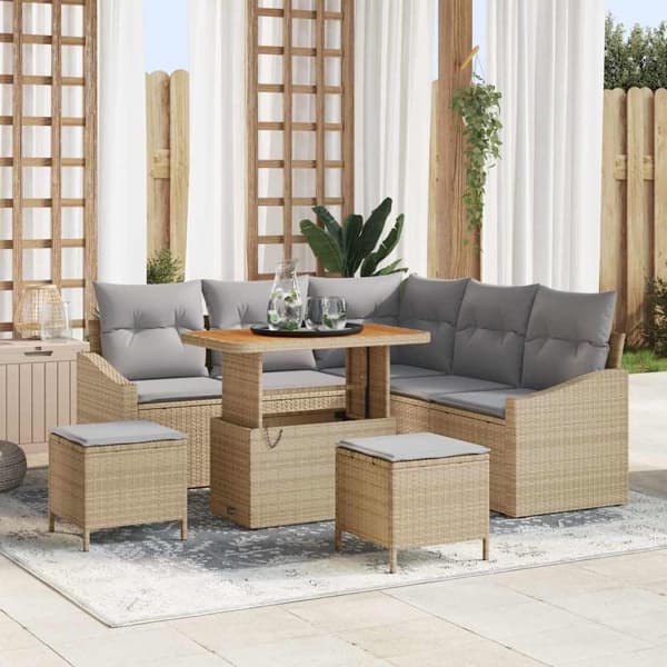 vidaXL Trädgårdsoffset 8 st 7-Antal sittplatser Beige Poly rattan Beige