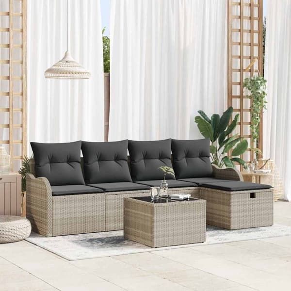 vidaXL Trädgårdsoffset 6 st Poly rattan Svart