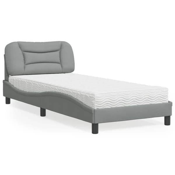 vidaXL Säng med madrass ljusgrå 90x190 cm tyg Grå