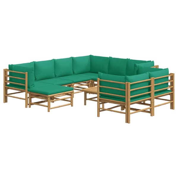 vidaXL Loungegrupp 10 delar gröna dynor bambu Brun