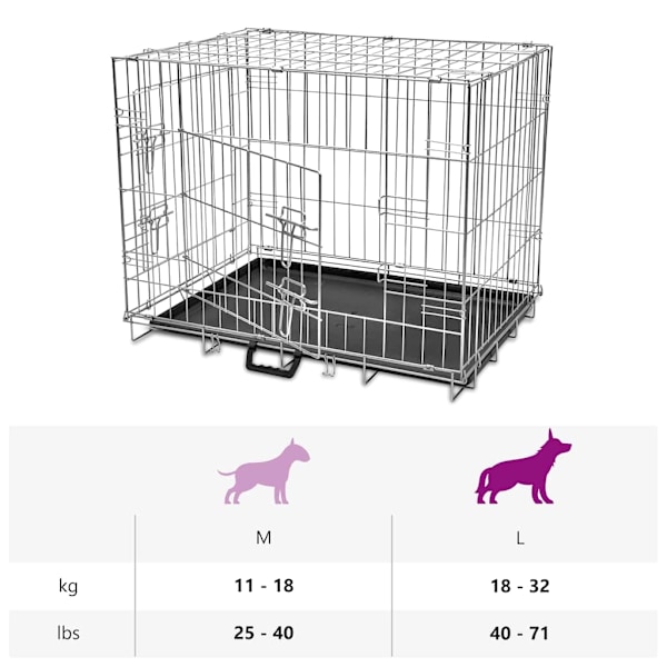 vidaXL Hopfällbar Hundbur i Metall, L Svart
