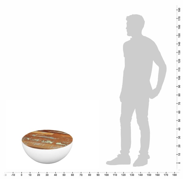 vidaXL Skålformat soffbord återvunnet massivt trä 60x60x30 cm Vit