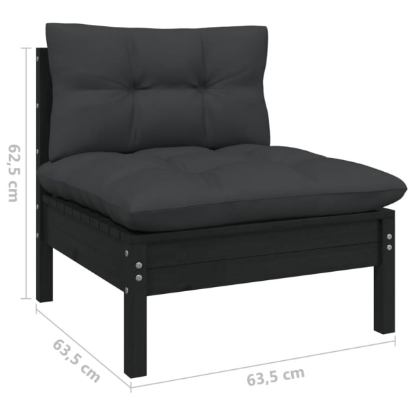 vidaXL Loungegrupp med dynor svart 3 delar massiv furu Svart