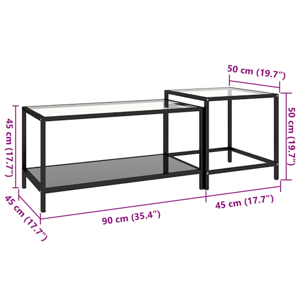 vidaXL Tebord 2 st svart härdat glas Svart