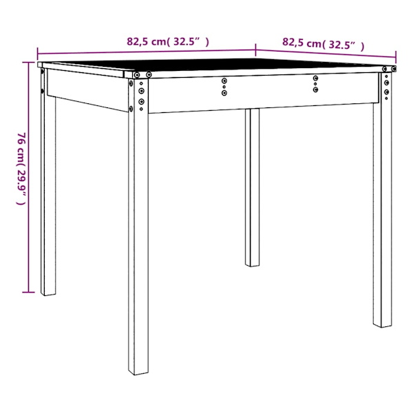 vidaXL Trädgårdsbord 82,5x82,5x76 cm massiv furu Brun