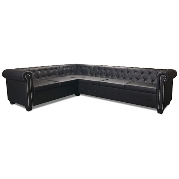 vidaXL 6-sitsig Chesterfield hörnsoffa konstläder svart Svart