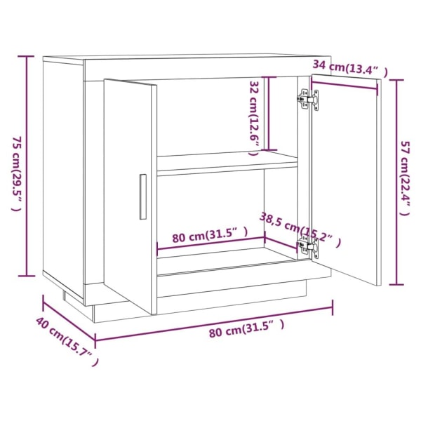 vidaXL Byrå vit högglans 80x40x75 cm konstruerat trä Vit