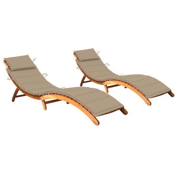 vidaXL Solsängar 2 st med dynor massivt akaciaträ Beige