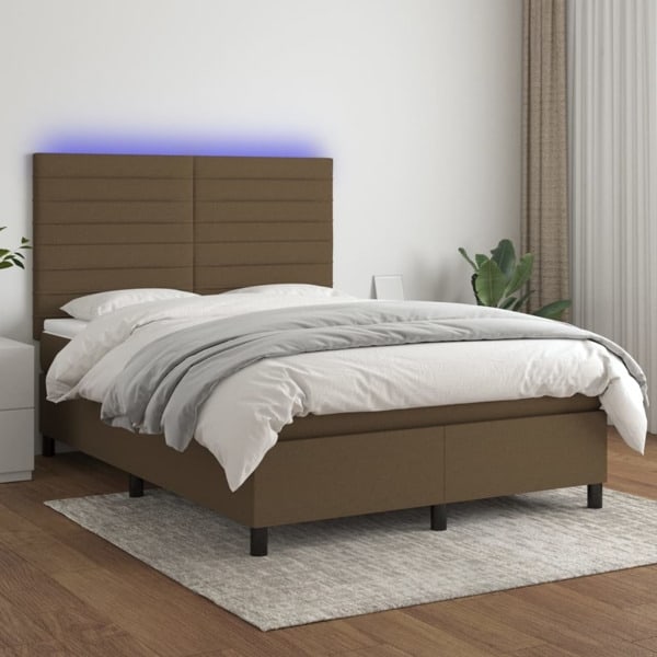 vidaXL Ramsäng med madrass & LED mörkbrun 140x200 cm tyg Brun