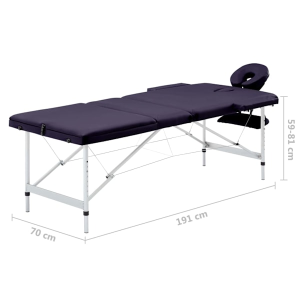 vidaXL Hopfällbar massagebänk 3 sektioner aluminium lila Lila