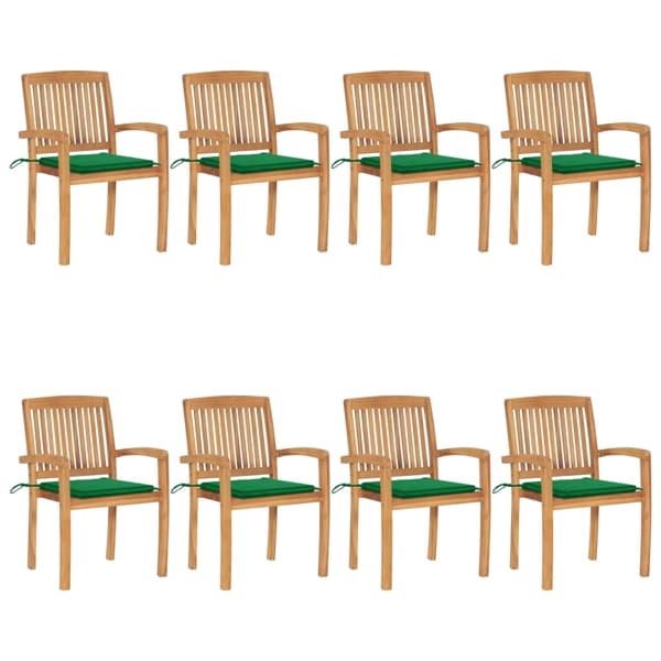 vidaXL Stapelbara trädgårdsstolar med dynor 8 st massiv teak Grön