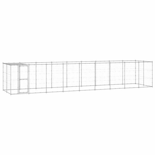 vidaXL Hundgård för utomhusbruk galvaniserat stål med tak 21,78 m² Silver