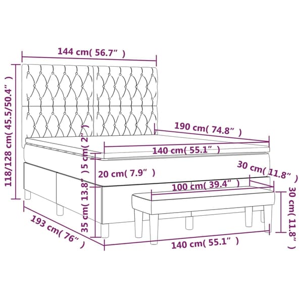 vidaXL Ramsäng med madrass mörkgrå 140x190 cm sammet Grå