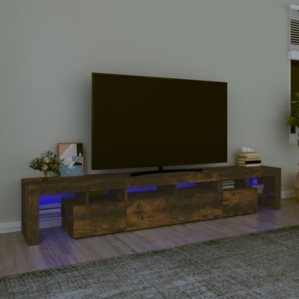 vidaXL Tv-bänk med LED-belysning rökfärgad ek 230x36,5x40 cm Brun