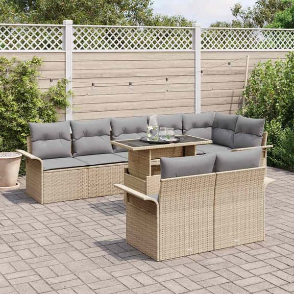 vidaXL Trädgårdsoffset 9 st Beige Poly rattan Beige