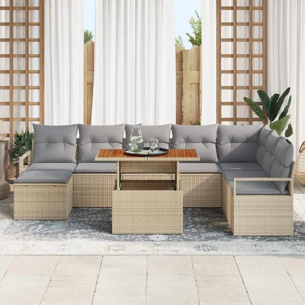 vidaXL Trädgårdsoffset med kudde 9 pcs Beige och Grå Beige