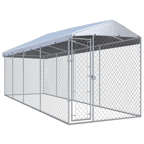 vidaXL Hundkennel för utomhusbruk med tak 760x190x225 cm Silver