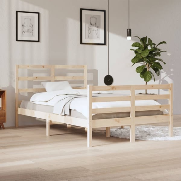 vidaXL Sängram massiv furu 120x200 cm Brun