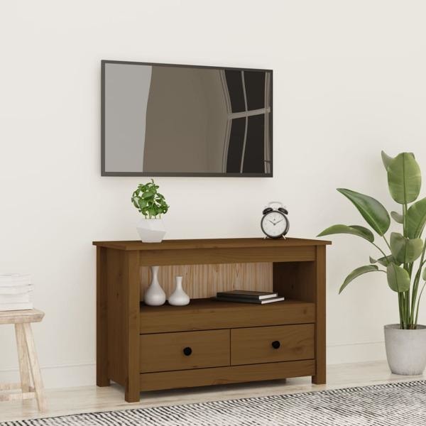 vidaXL Tv-bänk honungsbrun 79x35x52 cm massiv furu Brun