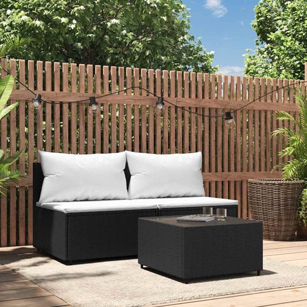 vidaXL Loungegrupp för trädgården med dynor 3 delar svart konstrotting Svart