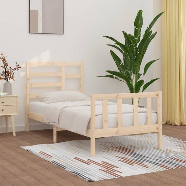 vidaXL Sängram massiv furu 90x200 cm Brun