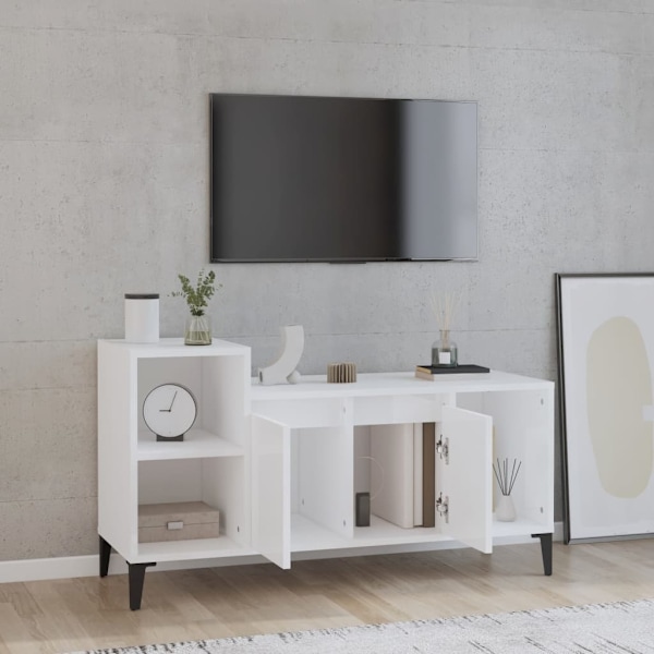 vidaXL Tv-bänk vit högglans 100x35x55 cm konstruerat trä Vit
