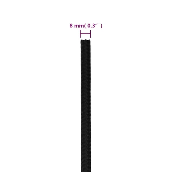 vidaXL Rep svart 8 mm 25 m polyester Svart