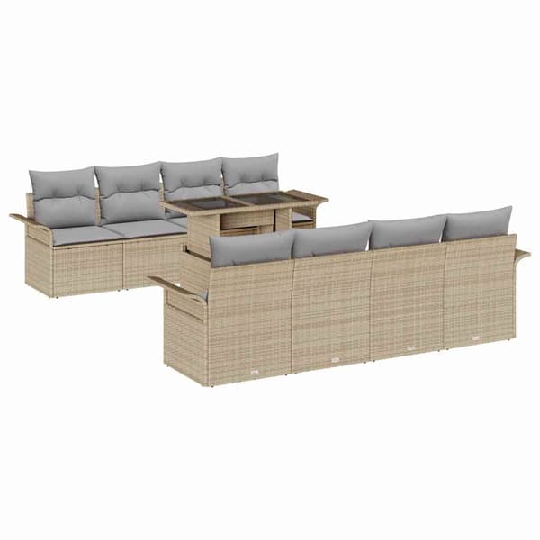 vidaXL Trädgårdsoffset 9 st Beige konstrotting Beige