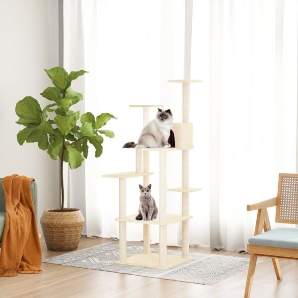 vidaXL Klösträd med sisalpelare gräddvit 153 cm Kräm