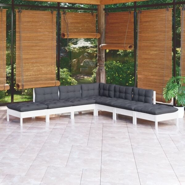 vidaXL Loungegrupp med dynor 7 delar vit massiv furu Vit