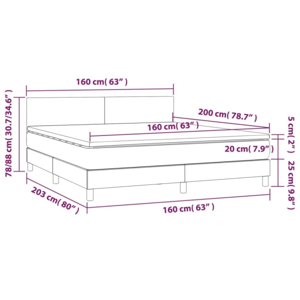 vidaXL Ramsäng med madrass & LED mörkbrun 160x200 cm tyg Brun