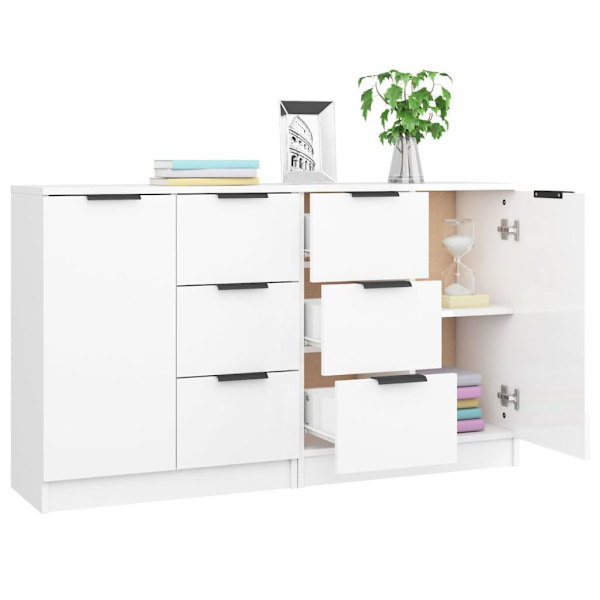 vidaXL Skänkar 2 st vit högglans 60x30x70 cm konstruerat trä Vit
