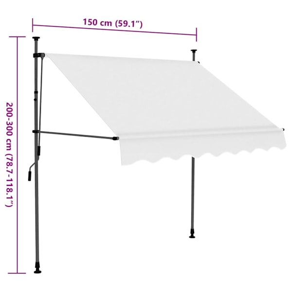 vidaXL Markis manuellt infällbar med LED 150 cm gräddvit Creme