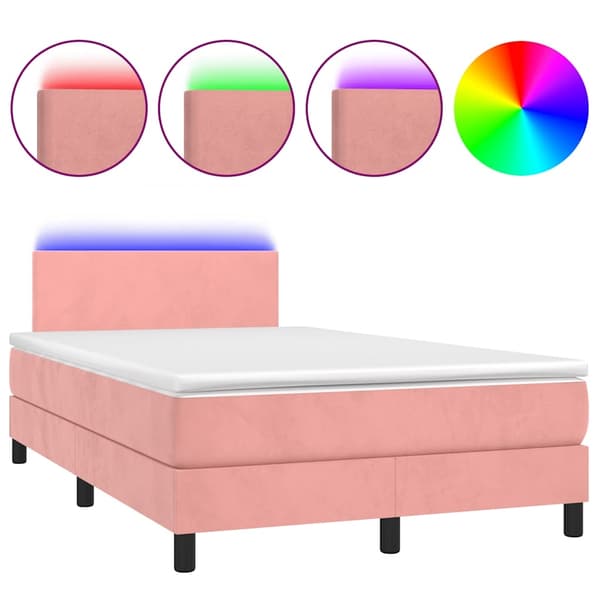 vidaXL Ramsäng med madrass & LED rosa 120x190 cm sammet Rosa