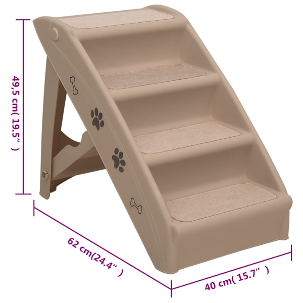 vidaXL Hopfällbar hundtrappa brun 62x40x49,5 cm Brun
