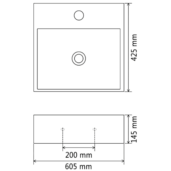 vidaXL Handfat med kranhål keramik svart 60,5x42,5x14,5 cm Svart