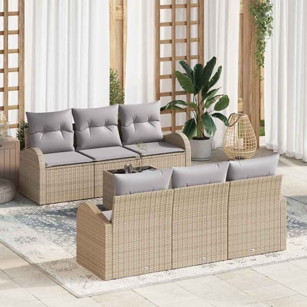 vidaXL Trädgårdsoffset 7 st Beige konstrotting Beige